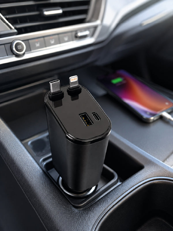 120W Hızlı Şarj Destekli 4'ü 1 Arada Araç Şarj Cihazı Type-C, Lightning, USB ve USB-C Çıkışlı
