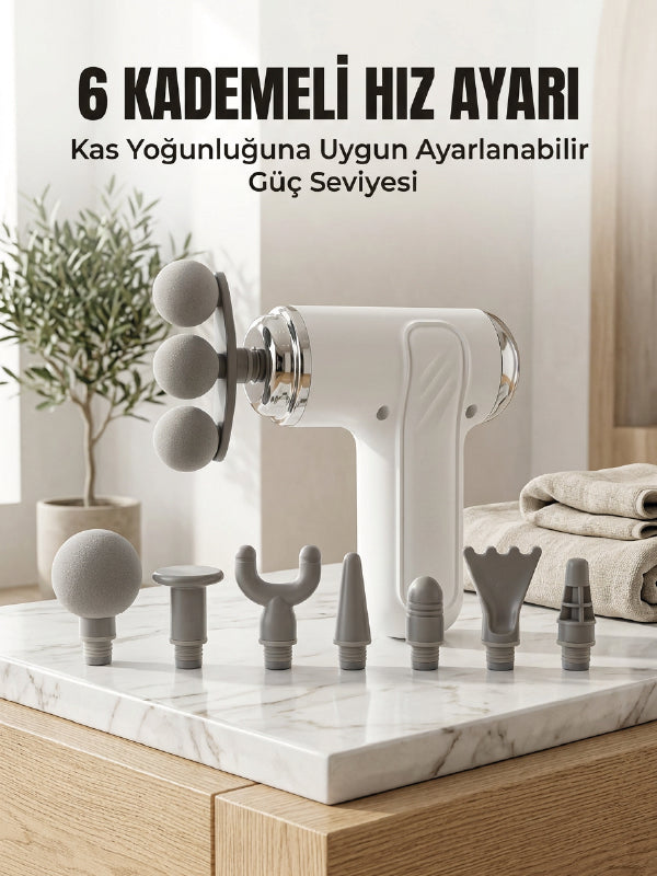 Profesyonel Kas Gevşetici Masaj Tabancası 8 Değiştirilebilir Başlıklı Kablosuz Masaj Cihazı