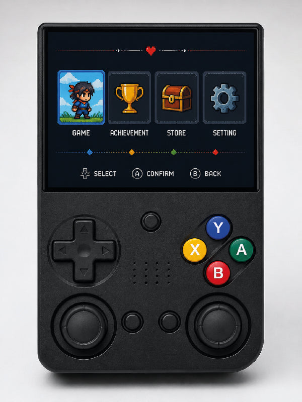 3.5 İnç IPS Ekran Retro Oyun Konsolu 64GB Dahili Hafıza Çift Analog Joystick Taşınabilir El Konsolu