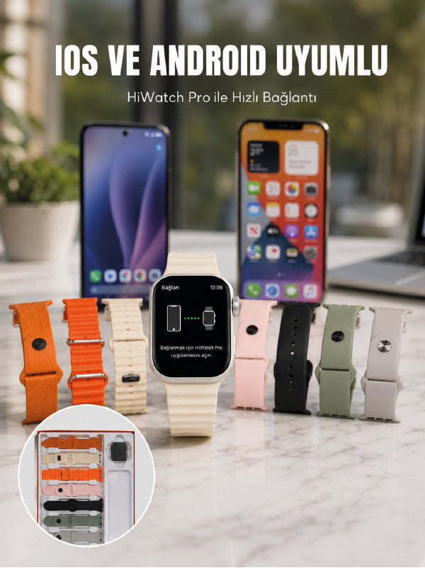 Akıllı Saat Bluetooth Arama Özellikli 7 Kordonlu Spor ve Günlük Kullanıma Uygun