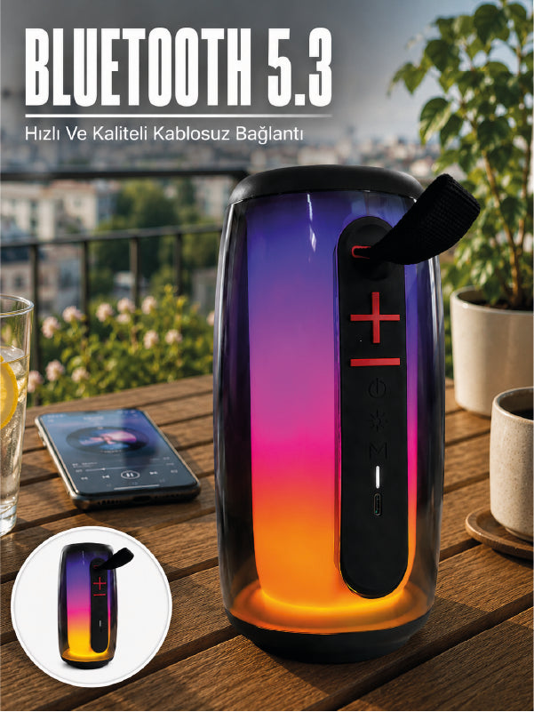 Kablosuz Bluetooth Hoparlör RGB Ambiyans Işıklı USB ve TF Kart Destekli
