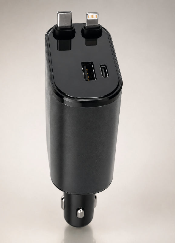 120W Hızlı Şarj Destekli 4'ü 1 Arada Araç Şarj Cihazı Type-C, Lightning, USB ve USB-C Çıkışlı