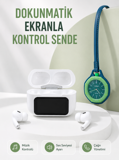 Bluetooth 5.4 Kablosuz Kulaklık Yeşil Askılı Analog Charm Saat İkili Set
