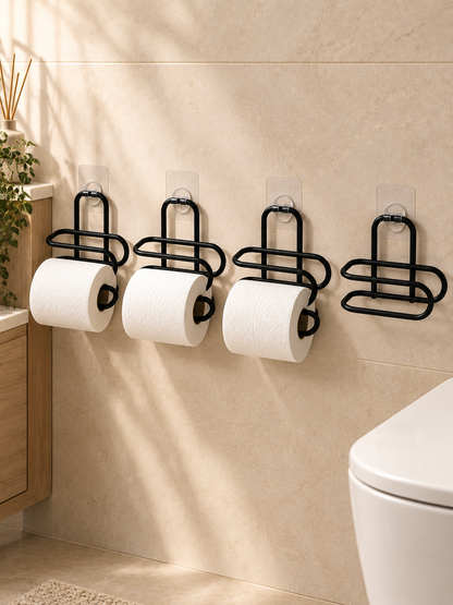 Duvara Yapışkanlı WC Kağıtlık Siyah Metal 4 Adet Tuvalet Kağıdı Rulo Askısı