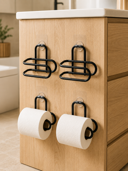 Siyah 4 Adet Metal Tuvalet Kağıdı Tutucu Kendinden Yapışkanlı Delmeden Montaj Banyo Askısı