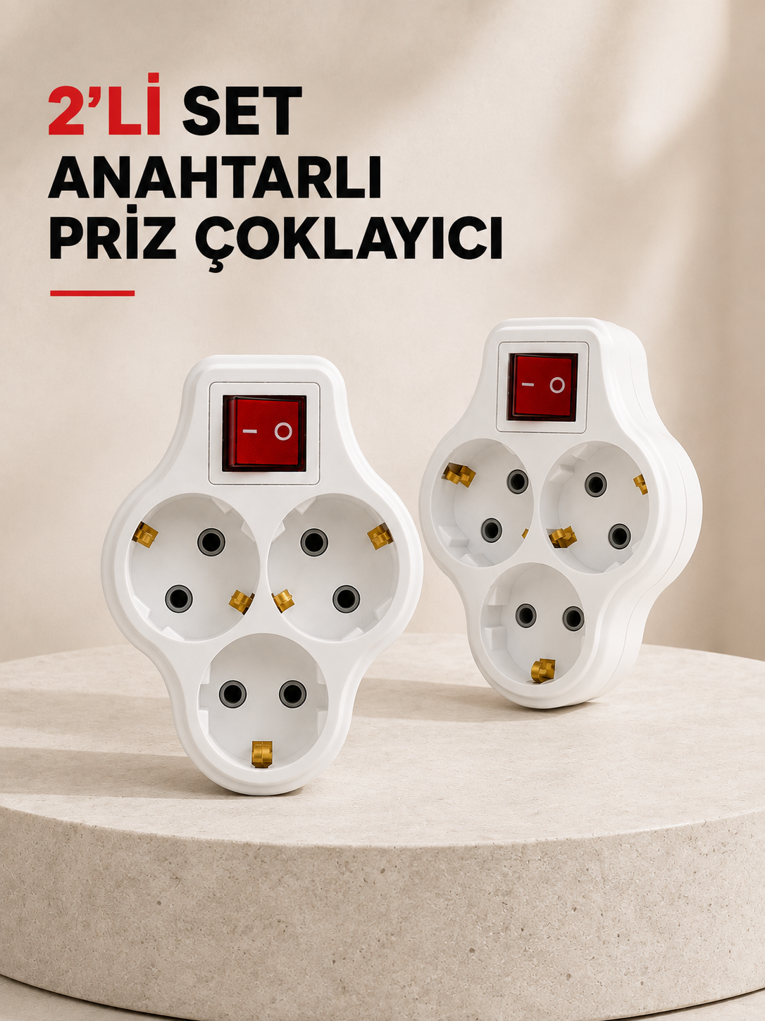 Anahtarlı 3 Çıkışlı Priz Çoğaltıcı Ev Ofis İçin Kablosuz 2’li Avantajlı Set
