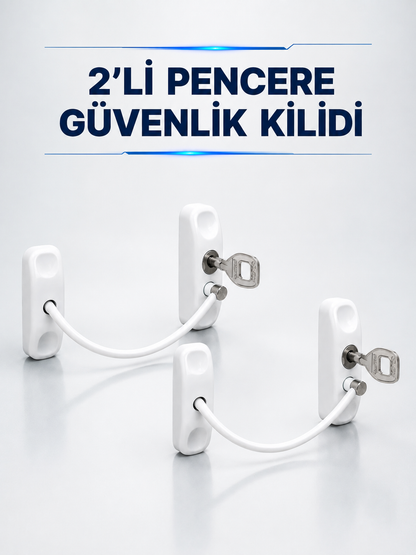 Anahtarlı Pencere Güvenlik Aparatı Beyaz Kablolu Açılma Sınırlayıcı 2’li Set
