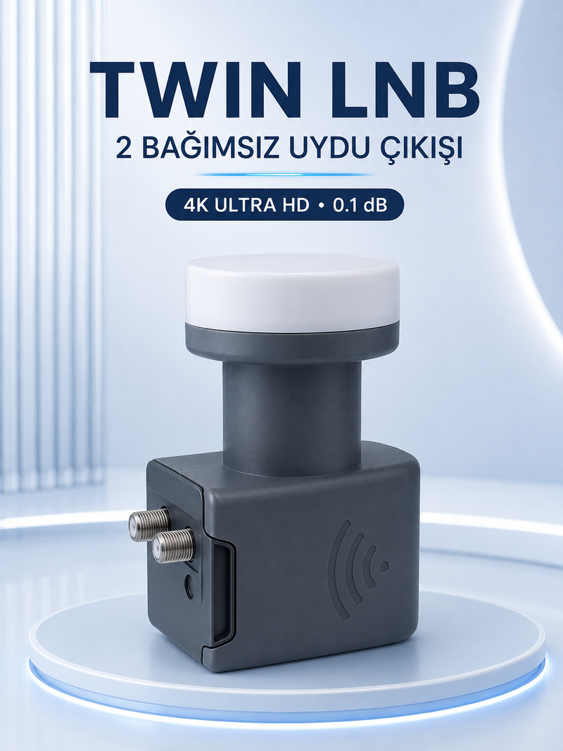 Ku Band Twin LNB Çift Çıkış 4K Ultra HD Destekli 0.1 dB Uydu Anten LNB
