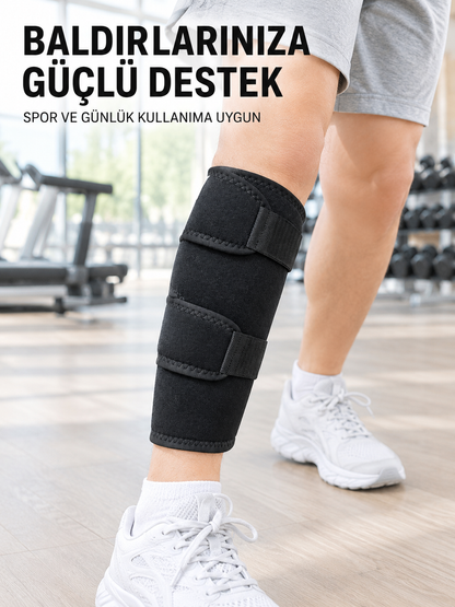 Ayarlanabilir Baldır Desteği Siyah Çift Bantlı Spor ve Yürüyüş Baldırlığı