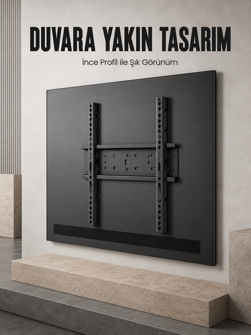 Sabit Televizyon Askı Aparatı 50"-95" İnce Profil Sağlam Metal TV Duvar Braketi