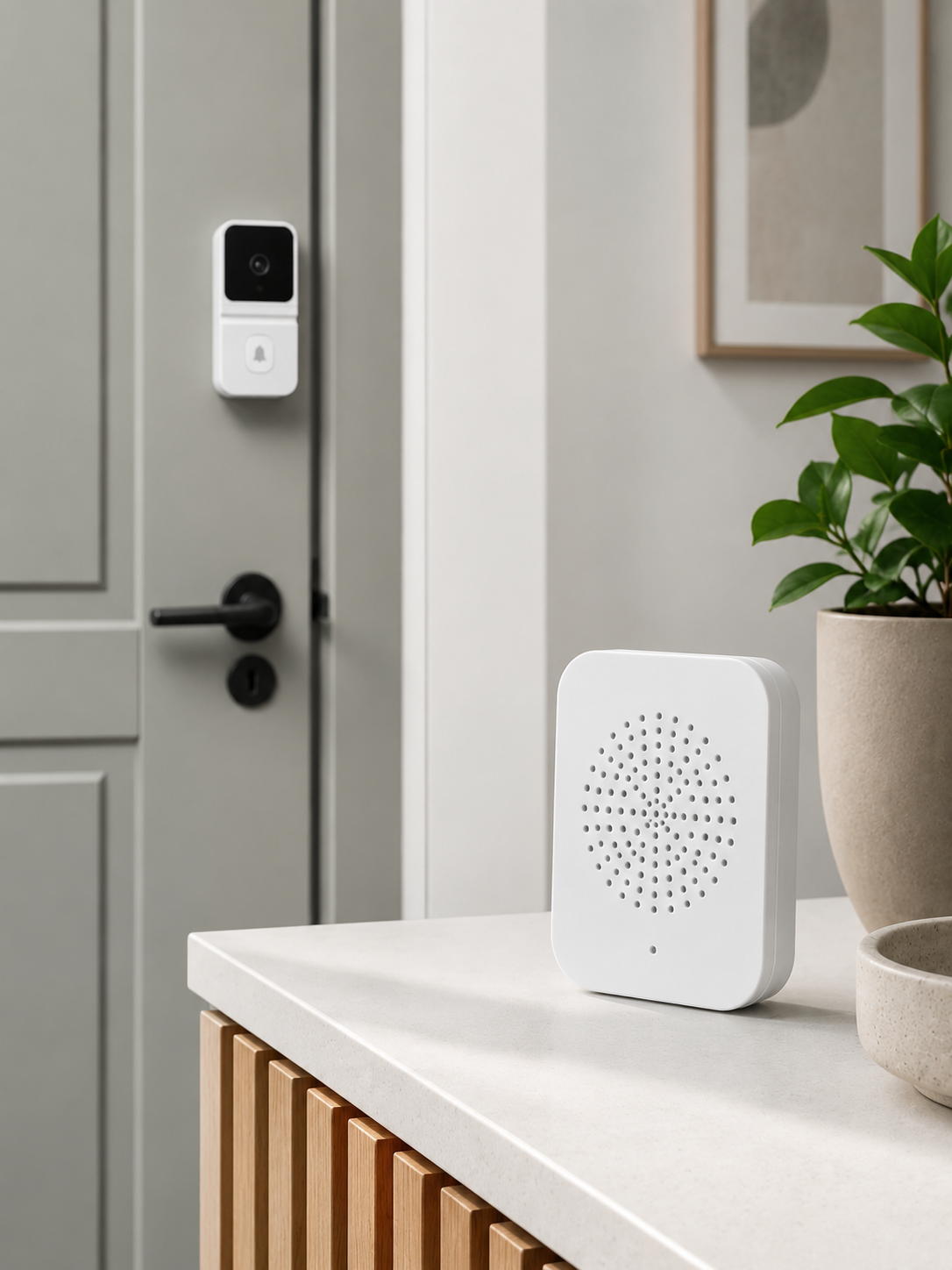 Beyaz Akıllı Güvenlik Kapı Zili | Telefon Kontrollü Wi-Fi Görüntülü Kapı Zili