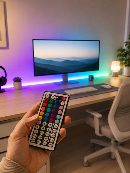 5050 SMD RGB LED Şerit 5 Metre Kumandalı Renkli TV Oda Masa Arkası Dekoratif Aydınlatma Seti