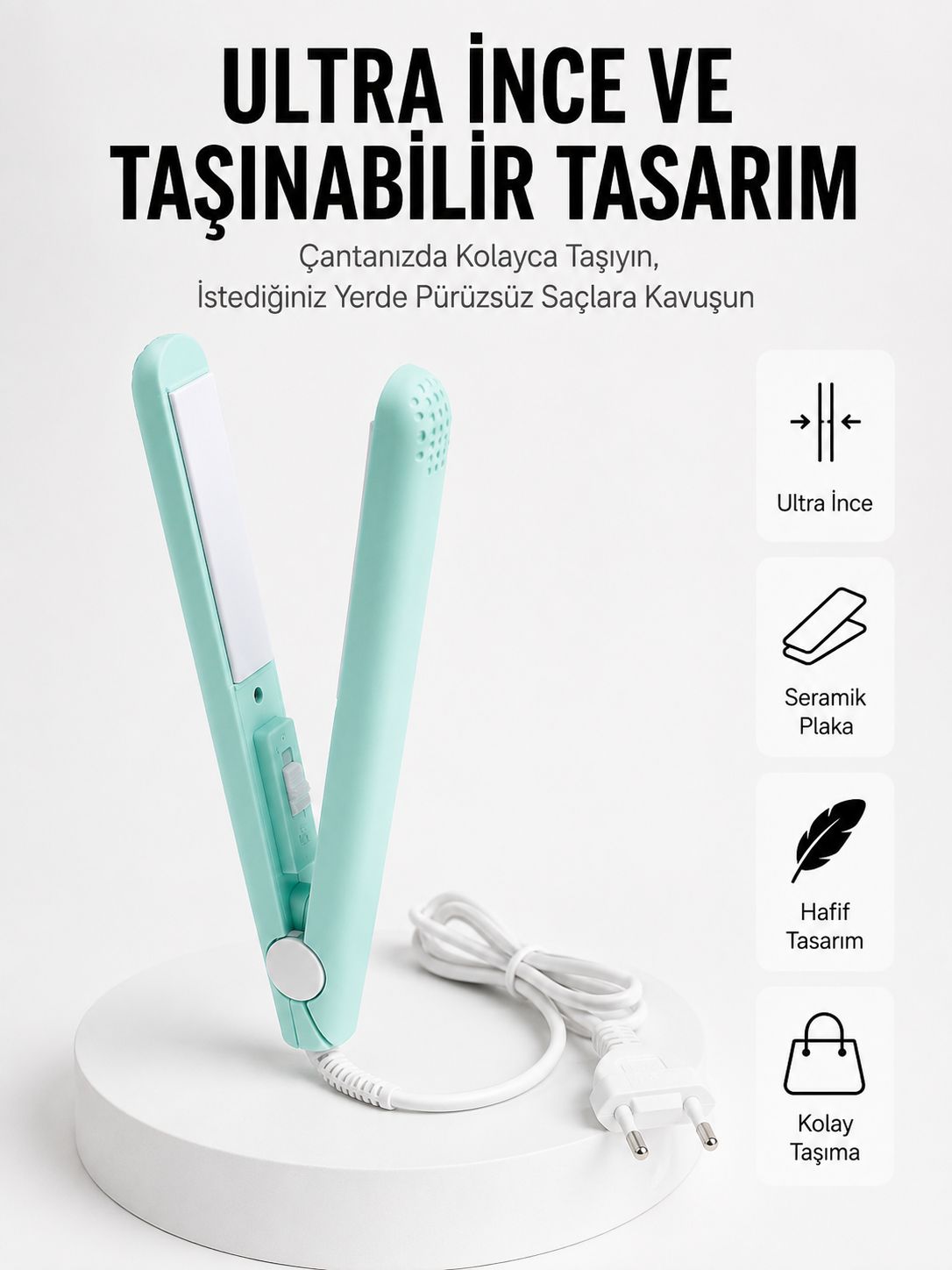 Seyahat Tipi Taşınabilir Saç Düzleştirici Saç Şekillendirici Yüksek Isı Ayarlı