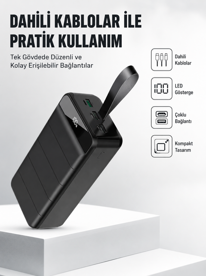 50.000 mAh Kapasiteli Powerbank – Hızlı Şarj Destekli, 4 USB Portlu, LED Işıklı Taşınabilir Enerji Deposu