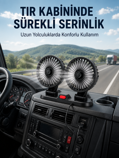 Çift Başlıklı Araç İçi USB Vantilatör Soğutucu Fan