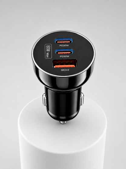 3 Portlu Araç İçi Şarj Adaptörü Çift PD Type-C ve QC3.0 USB Çıkışlı