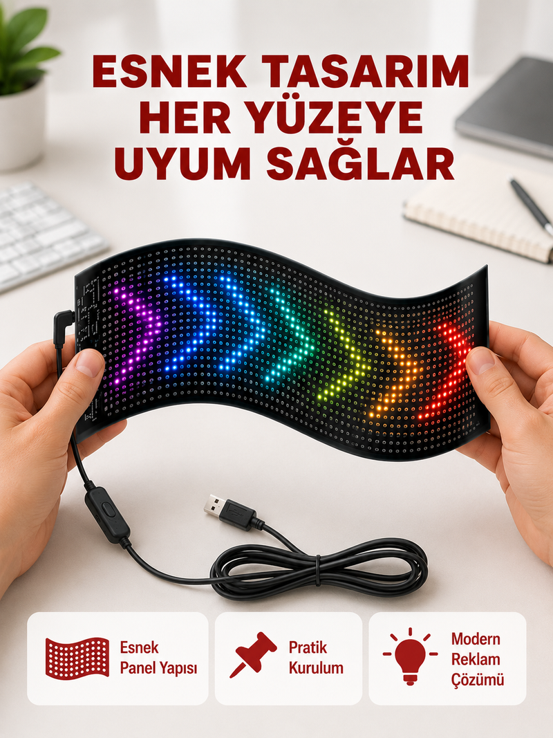 USB Destekli LED Mağaza Tabelası – Renkli RGB Kayan Yazı Paneli