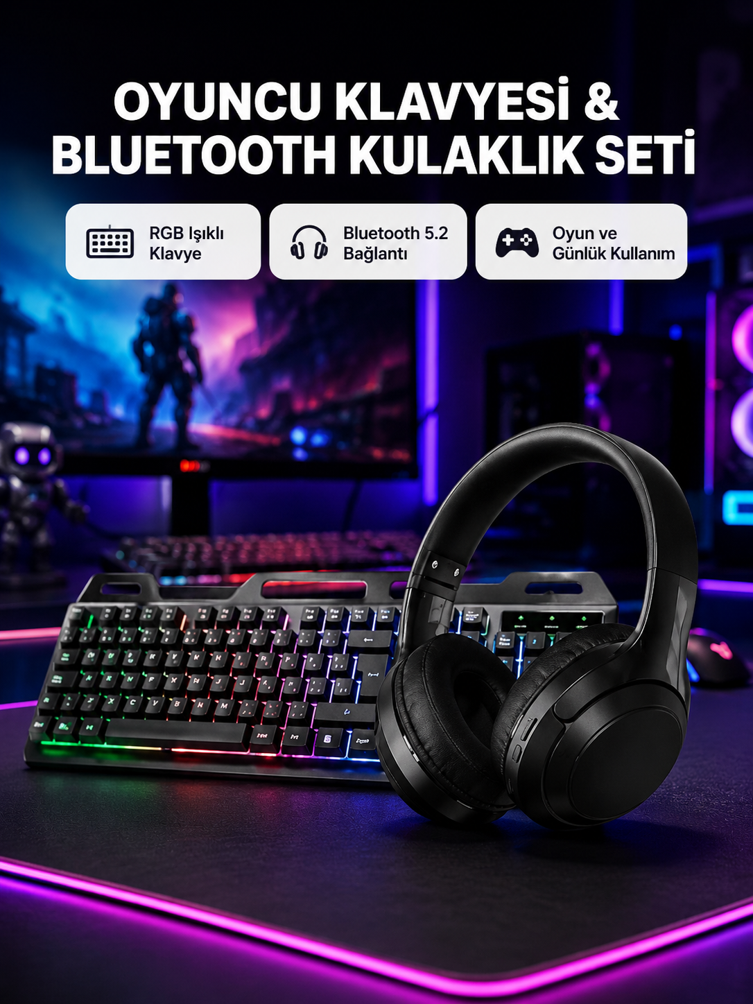 HN01 KULAKLIK + PG-8018 OYUNCU KLAVYESİ SET