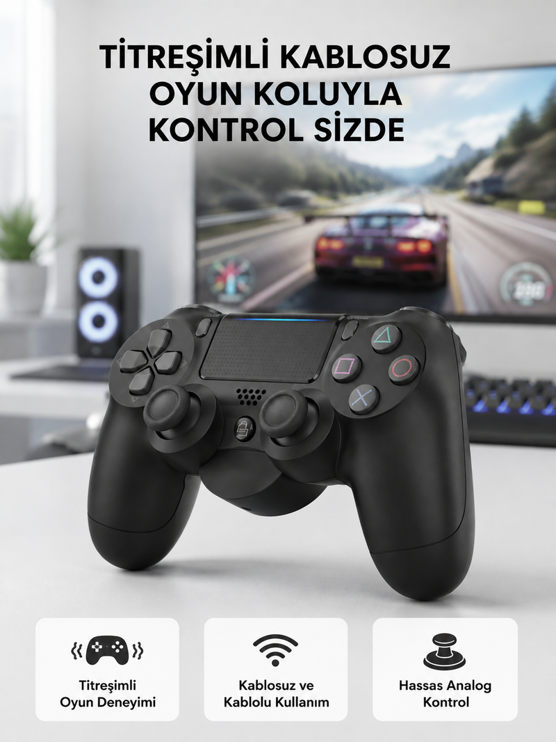 PS4 Kablosuz Oyun Kolu V2 – Bluetooth Bağlantılı, Titreşimli, PC ve Mobil Uyumlu