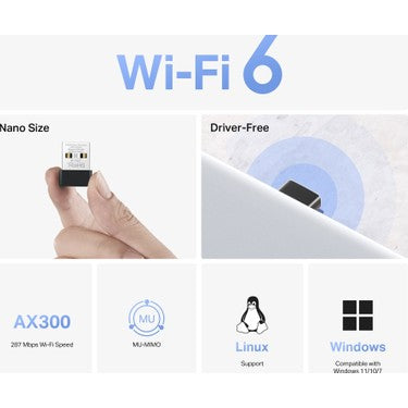 Mercusys MA14N | AX300 Mbps Nano USB Wi?Fi 6 Adaptör | Kolay Kurulum | Windows & Linux Uyumlu
