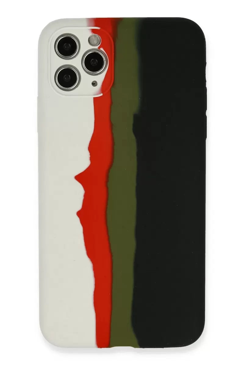 iPhone 11 Pro Kılıf Ebruli Lansman Silikon - Beyaz-Siyah