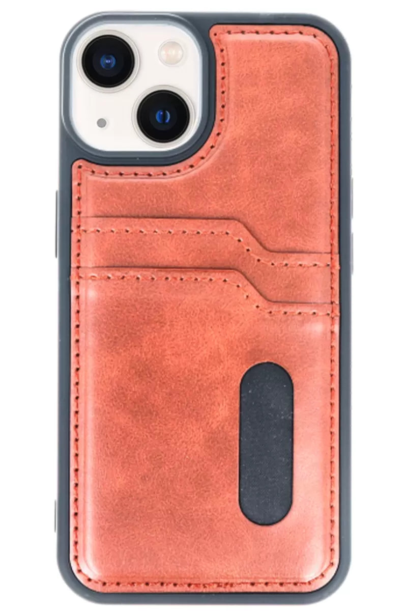 iPhone 15 Sara Kartvizitli Deri Kılıf - Taba