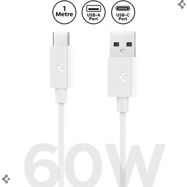 Spigen USB-A to USB-C 1 Metre Kablo 60W Güç / Hızlı Şarj / 480 Mbps Data Aktarım Hızı Type-C Ekstra