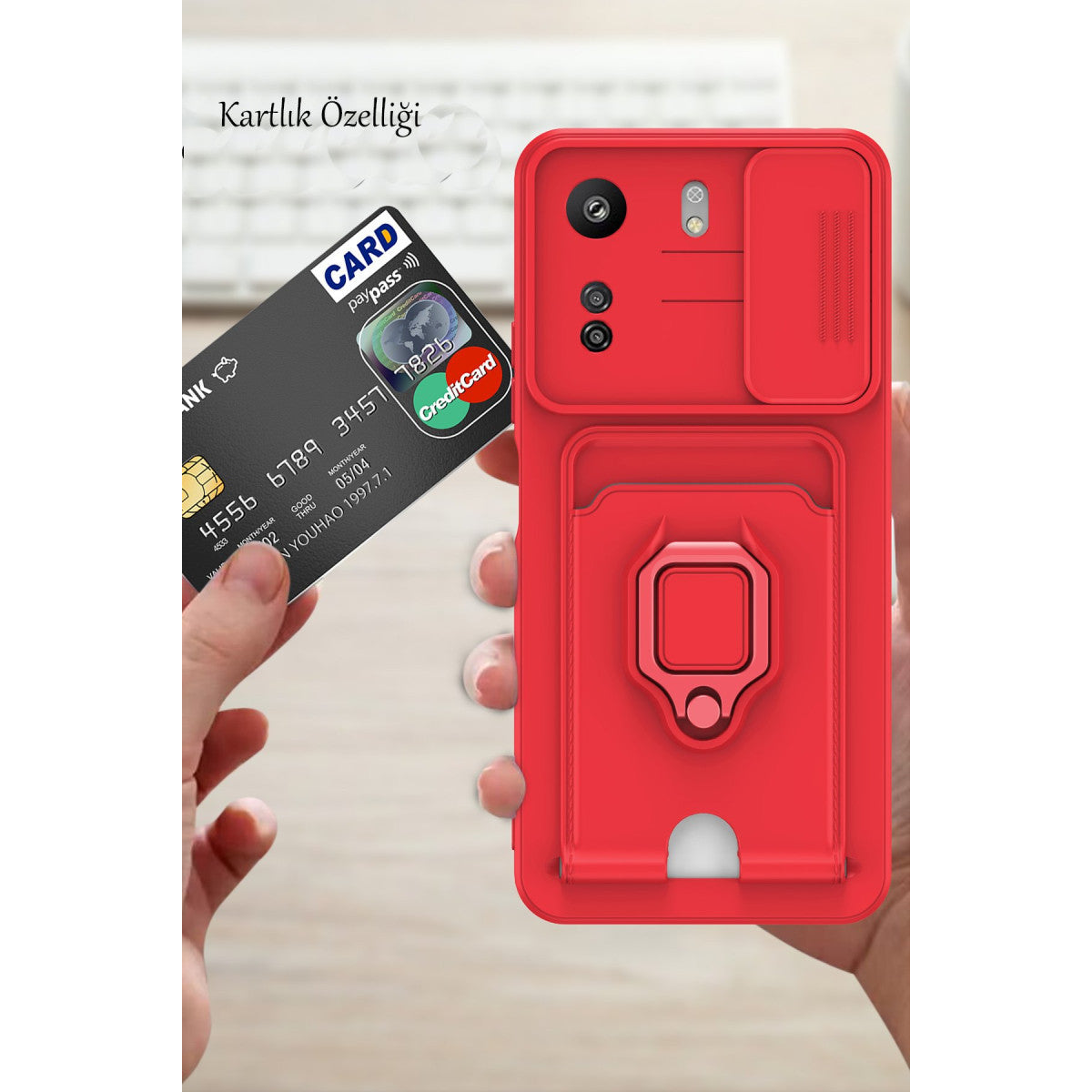 Redmi 13C Kılıf Zuma Kartvizitli Yüzüklü Silikon - Pembe