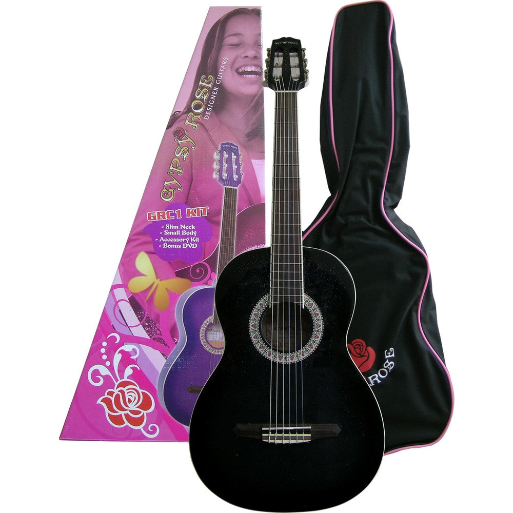 Gypsy Rose Klasik Gitar Seti Siyah Renk ile Farklı Aksesuarlarla