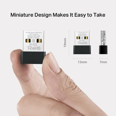 Mercusys MA14N | AX300 Mbps Nano USB Wi?Fi 6 Adaptör | Kolay Kurulum | Windows & Linux Uyumlu