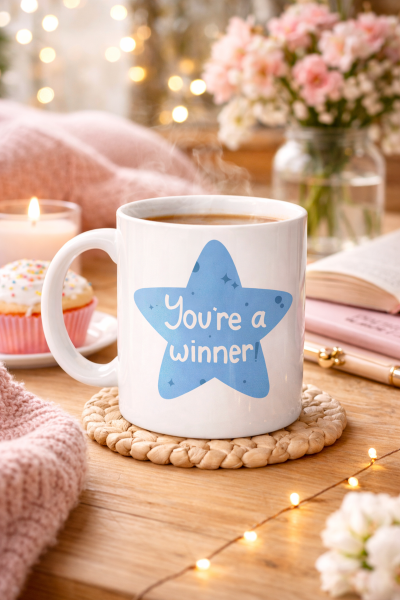 You’re a Winner "SEN BAŞARDIN, KAZANANSIN" Yazılı Porselen Kupa MODEL 153 – Motivasyon Temalı, Özel Tasarım Kahve & Çay Kupası
