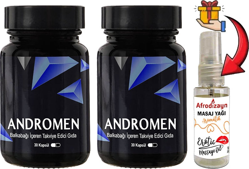 Anrdomen: 2 Adet Erkeklere Özel Yoğun Balkabağı Ekstratı Içeren 30 Lu Formül + 30 ml Afrodizayn Masaj Yağı