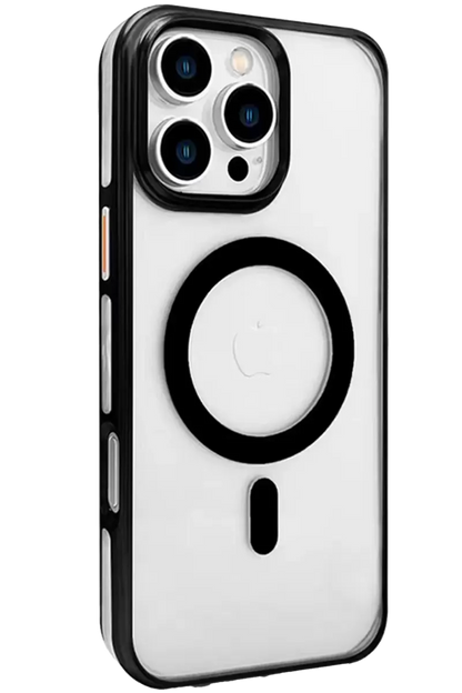 iPhone 16 Pro Max Gleam PC Sert Magsafe Kılıf - Şeffaf-Siyah