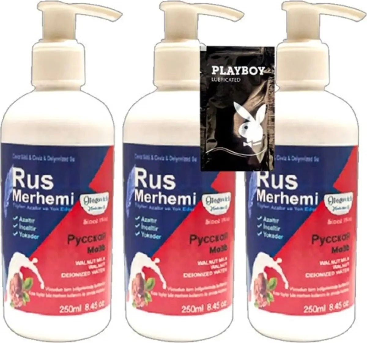 Süper Playboy Tüy Dökücü Krem 3 Adet 250 ml Ceviz Sütlü & Cevizli Rus Merhemi + Yanında Jel