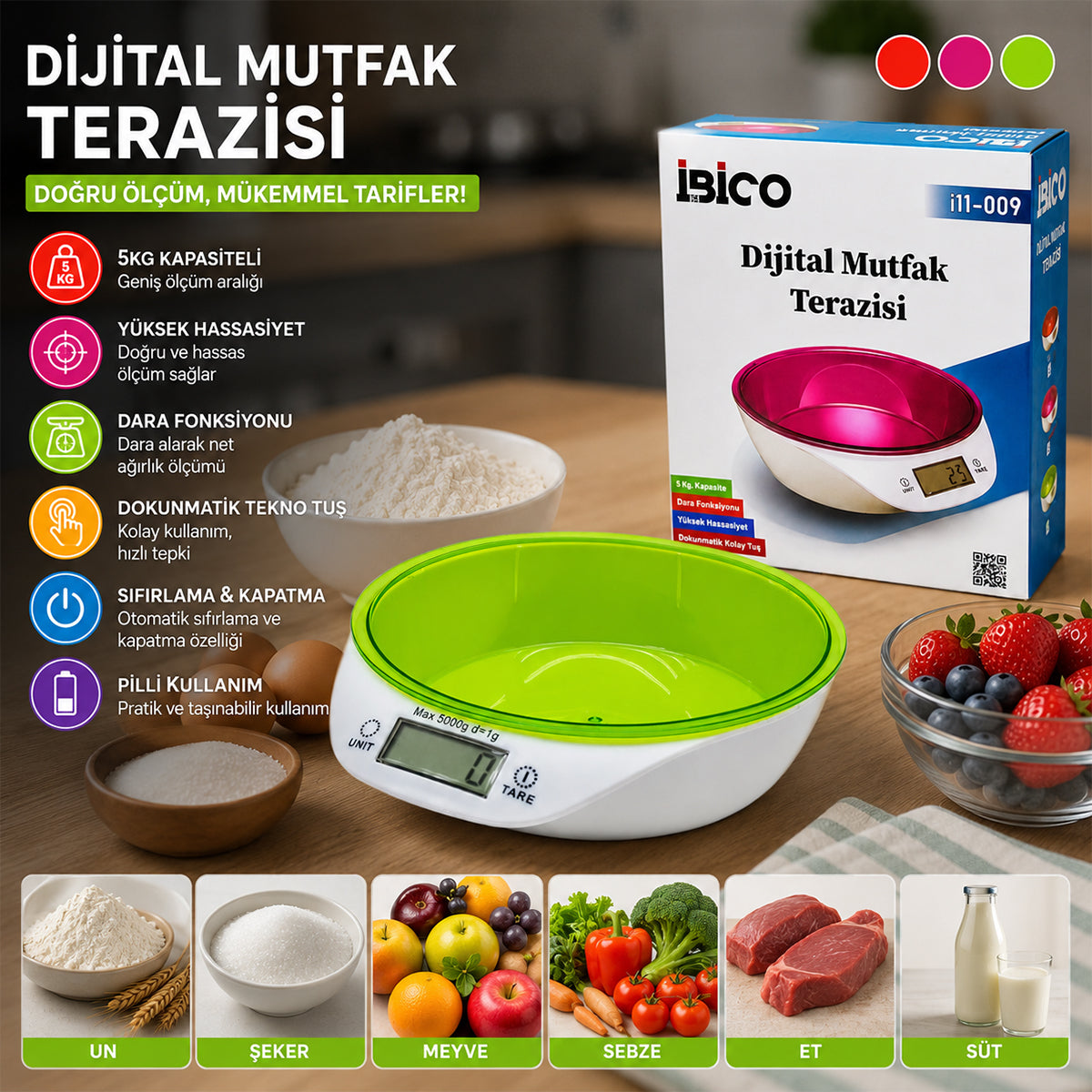 Dijital Kaseli Mutfak Terazisi 5kg/1g (Pilli)