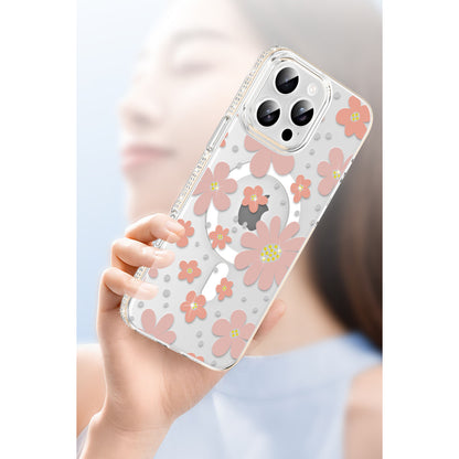 iPhone 15 Pro Max Floral Magsafe Kapak - Beyaz