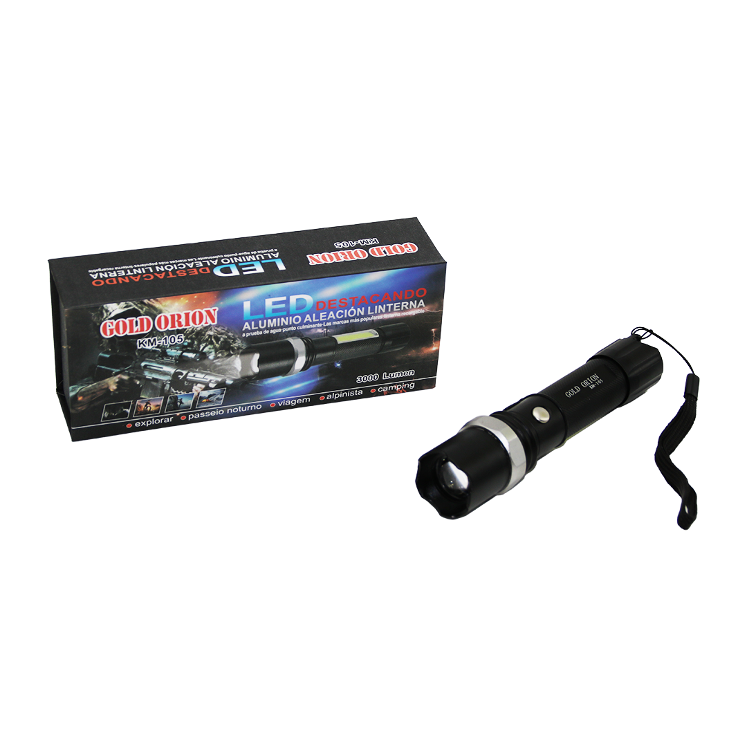 2in1 Zoomlu El Feneri ve COB LED - USB Şarjlı Metal Kasa, 3000 Lumen