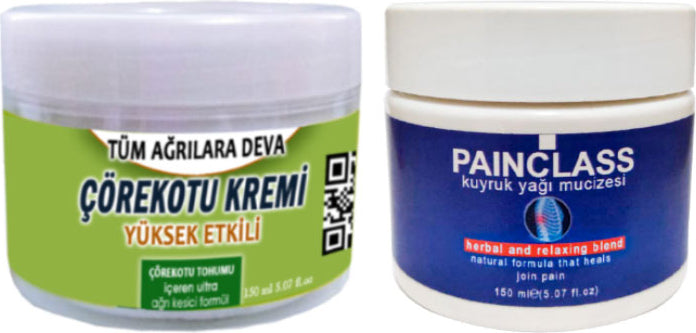 2 Adet Çörek Otu Kremi 150 ml Büyük Boy Krem + Painclass Kuyruk Yağı Kremi 150 ml / Kas Diz Dirsek Sırt Bel Iskelet Agrilarina Masaj Seti