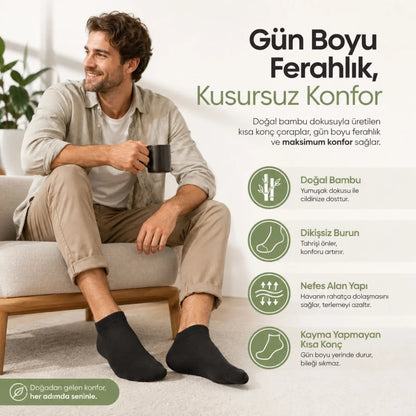 Erkek Kısa Konç 12'li Bambu Çorap 39-44 Dikişsiz Burun Nefes Alan Yumuşak Günlük Patik Çorap