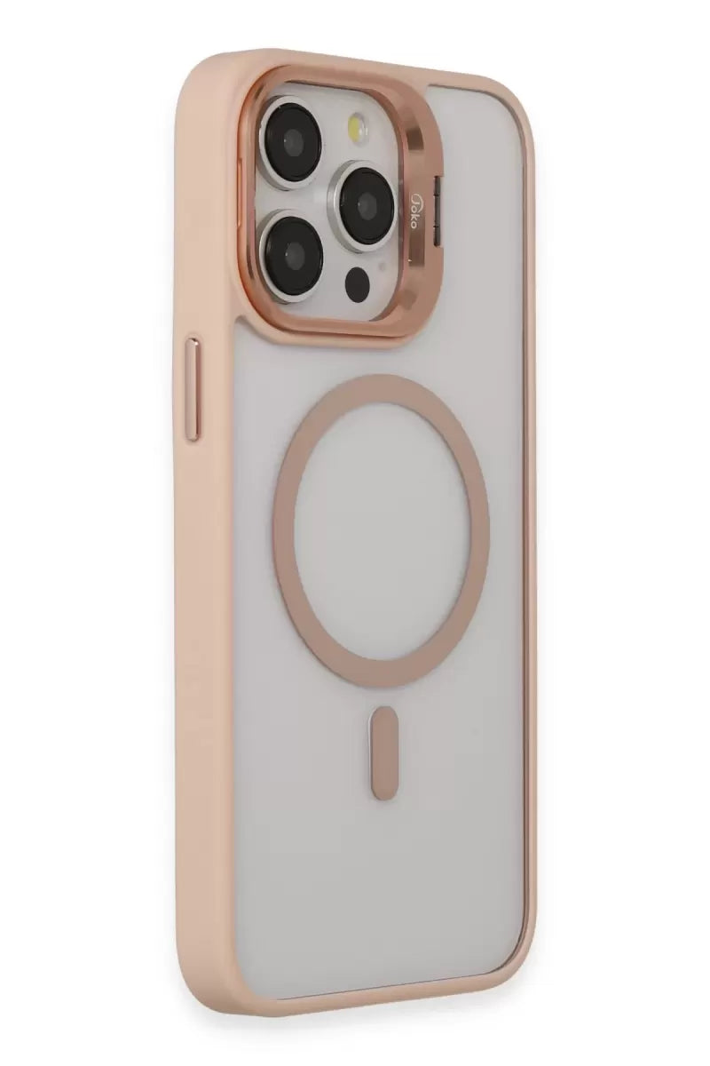 iPhone 15 Pro Max Kılıf Roblox Lens Magsafe Standlı Kapak - Pudra
