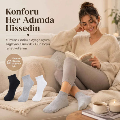 Kadın Kısa Konç Çorap 6'lı Paket, %80 Pamuklu, Dikişsiz Burun, Nefes Alan Yumuşak Bilek Çorabı, Siyah Gri Beyaz