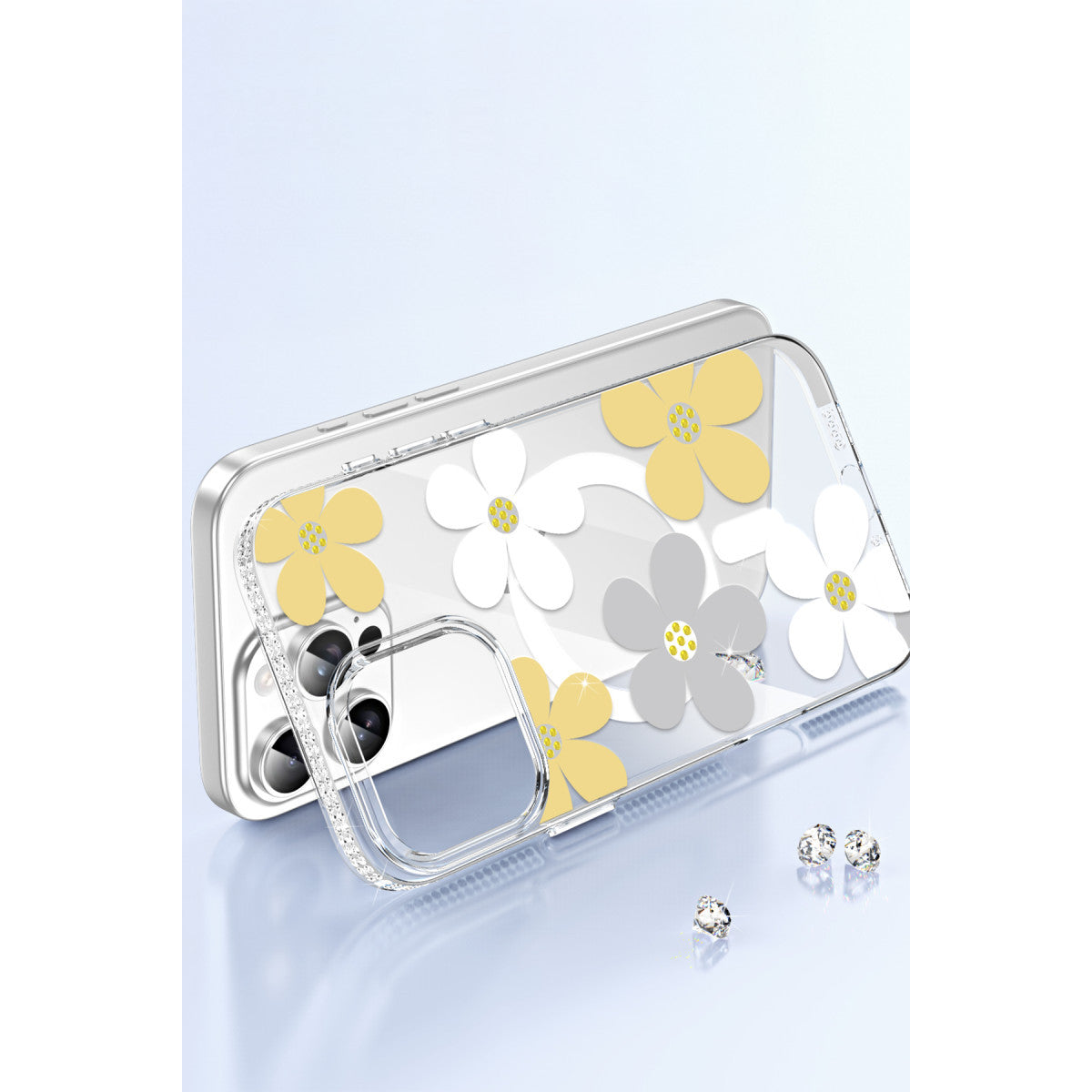 iPhone 15 Pro Max Floral Magsafe Kapak - Beyaz
