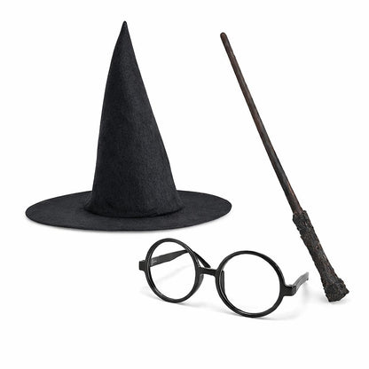 Harry Potter Tarzı Çocuk Seti (Siyah Keçe Şapka, Asa, Gözlük)
