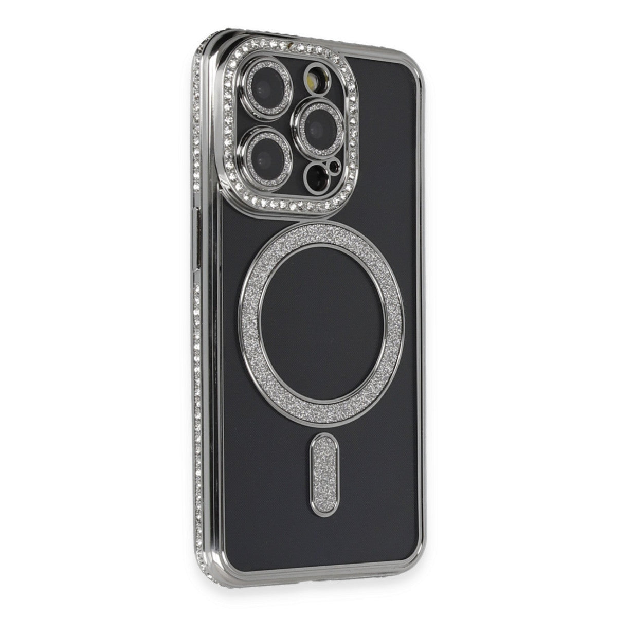 iPhone 14 Pro Max Kılıf Joke Simli Magneticsafe Kılıf - Gri