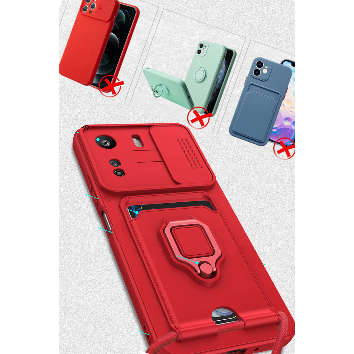 Redmi 13C Kılıf Zuma Kartvizitli Yüzüklü Silikon - Kırmızı