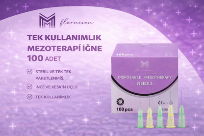 34G X 1,5MM Mezoterapi Steril Enjeksiyon İğnesi 100 Adet 1 Kutu