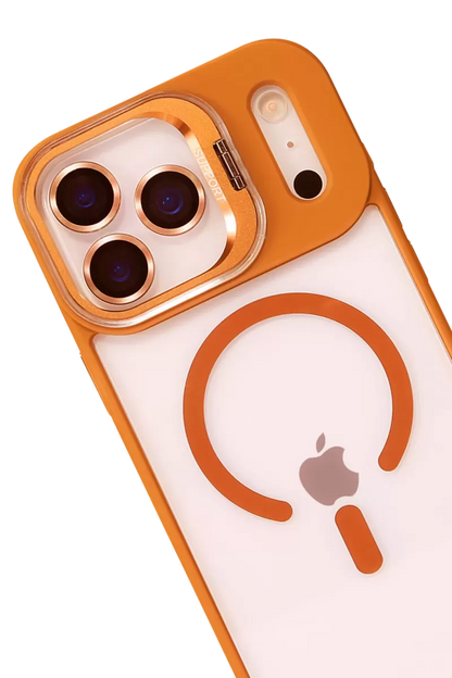 iPhone 17 Pro Remim Lensli Magsafe Standlı Kapak - Turuncu