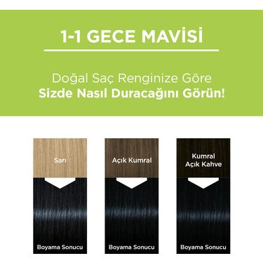Kalıcı Doğal Renkler 1-1 Gece Mavisi Saç Boyası, Kakao Yağı ile
