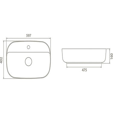 60 cm Beyaz Tezgah Üstü Lavabo, Seramik Modern Tasarım