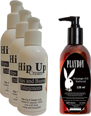 Hintohu Hipup Hip Enlargement Cream Kalça Kaldırma, Vücut Kremi 120 ml 3 Adet+Playboy Masaj Yağı 120 ml